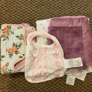 Baby girl blanket and burp cloth lot